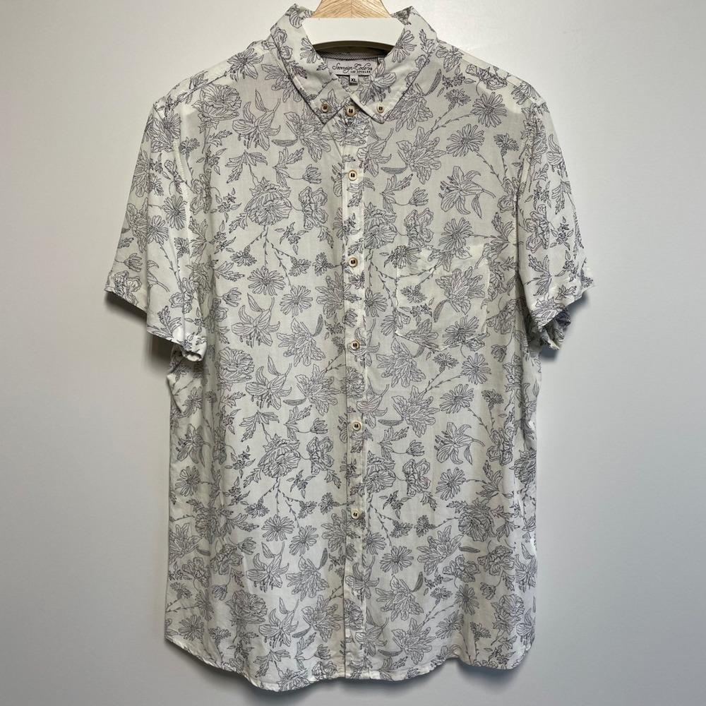 Sovereign Code‎ Mens XL Short Sleeve Button Up Shirt White Floral Print